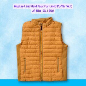 Mustard and Gold Faux Fur Lined Puffer Vest | JP USA | XL | EUC